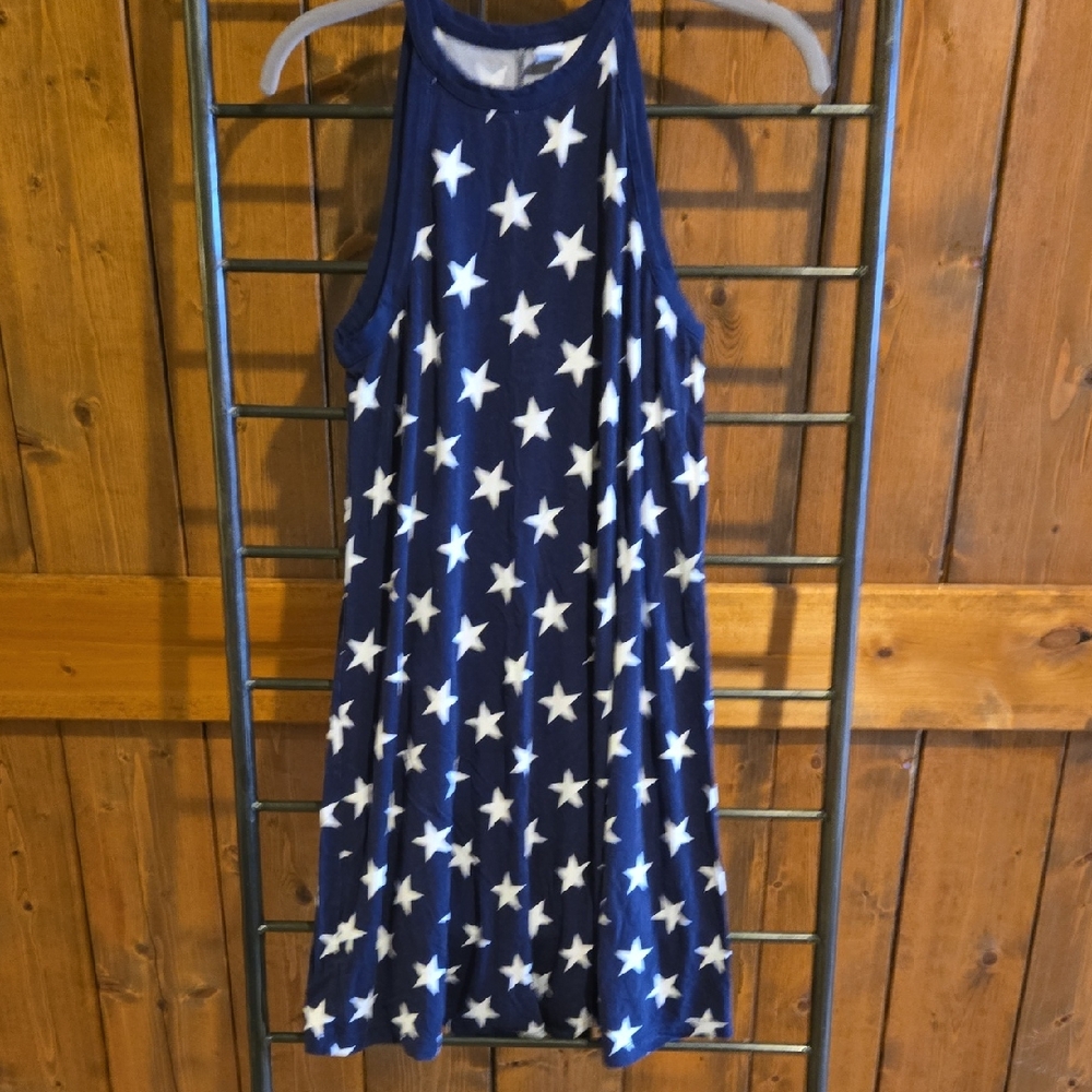 Cotton Navy Star-Patterned Swim Coverup